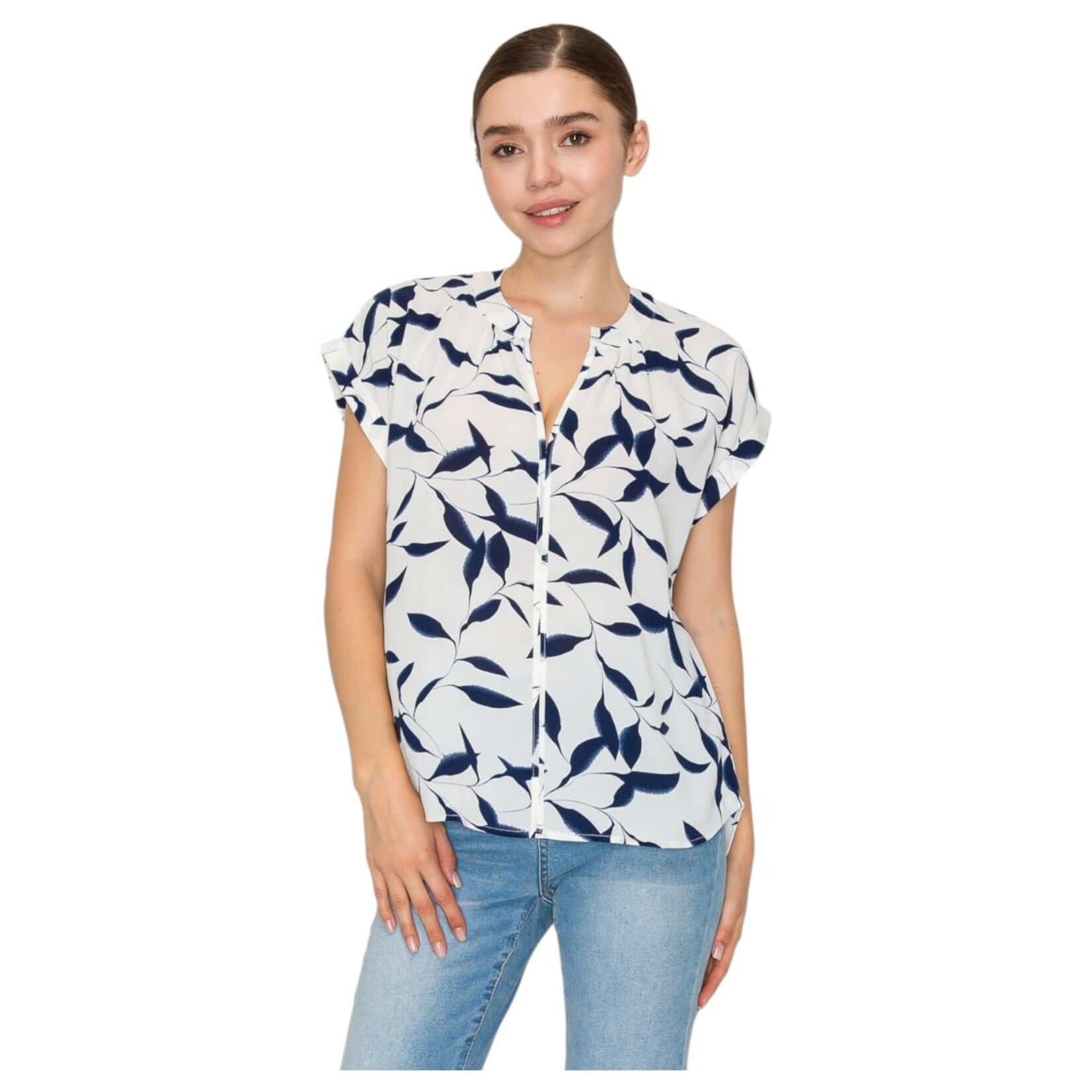 DNA DNA LEAF PRINT CAP SLEEVE TOP 6423T-21170
