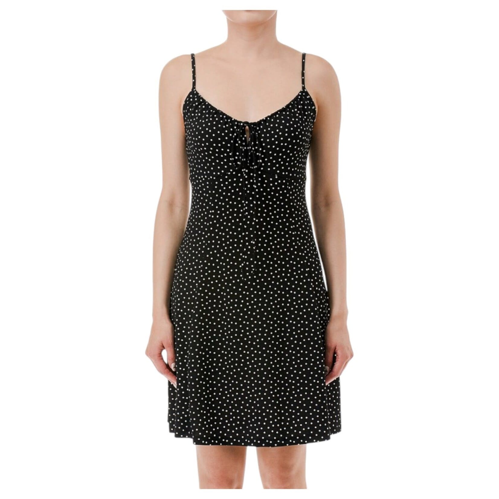 AMBIANCE APPAREL AMBIANCE POLKA DOT CAMI FRONT TIE MINI DRESS 77190-1