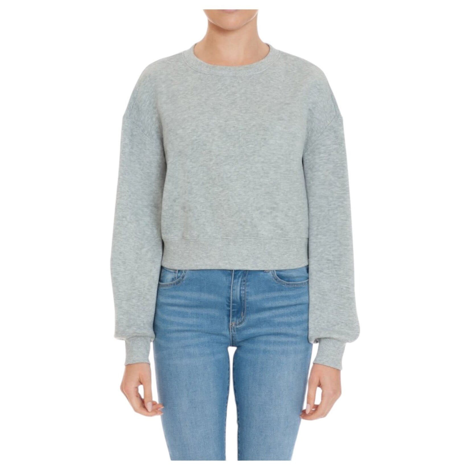AMBIANCE APPAREL AMBIANCE FLEECE ROUND NECK PULLOVER CROPPED SWEATER 75480