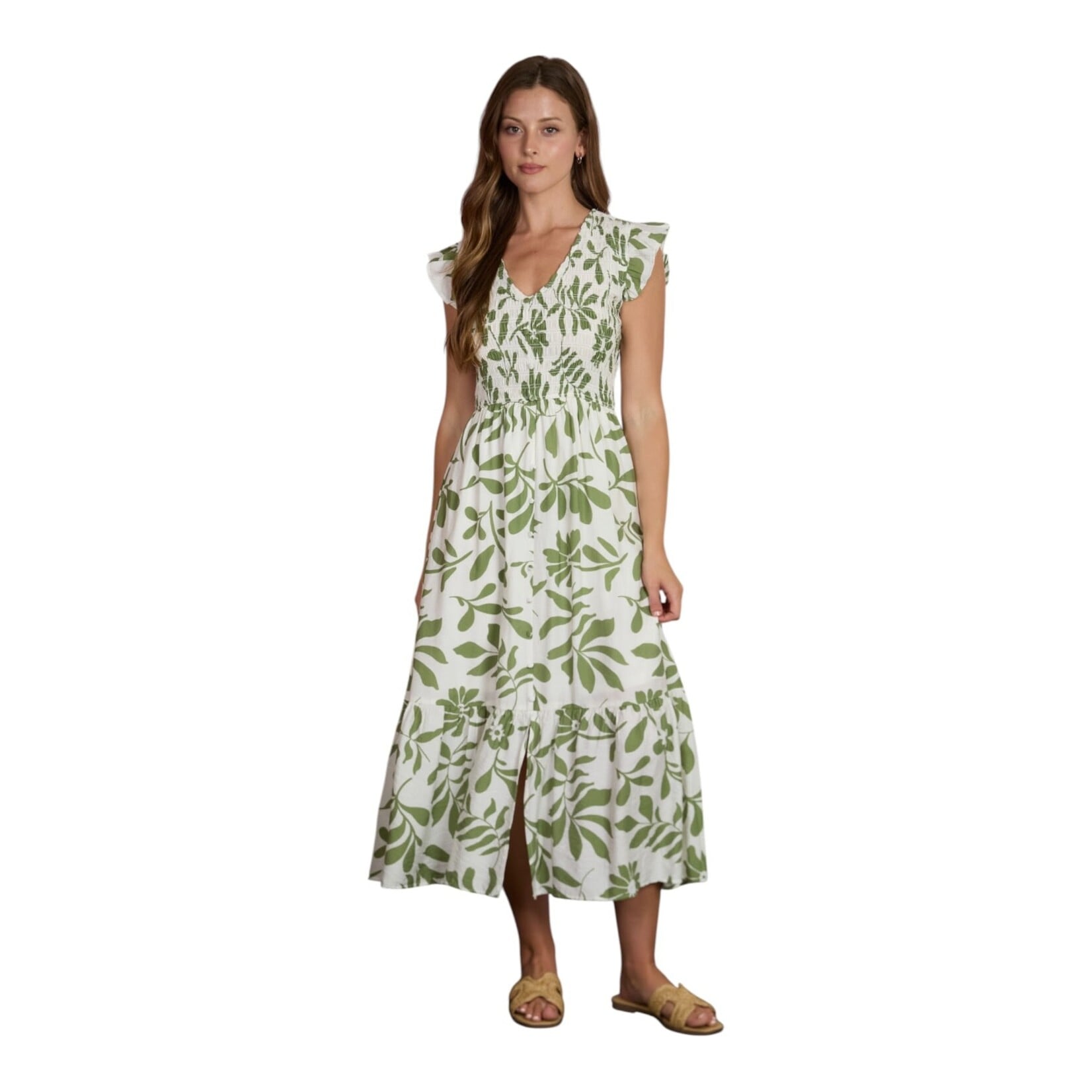 BLU PEPPER BLU PEPPER FLORAL LEAF PRINT MIDI DRESS CR2958A