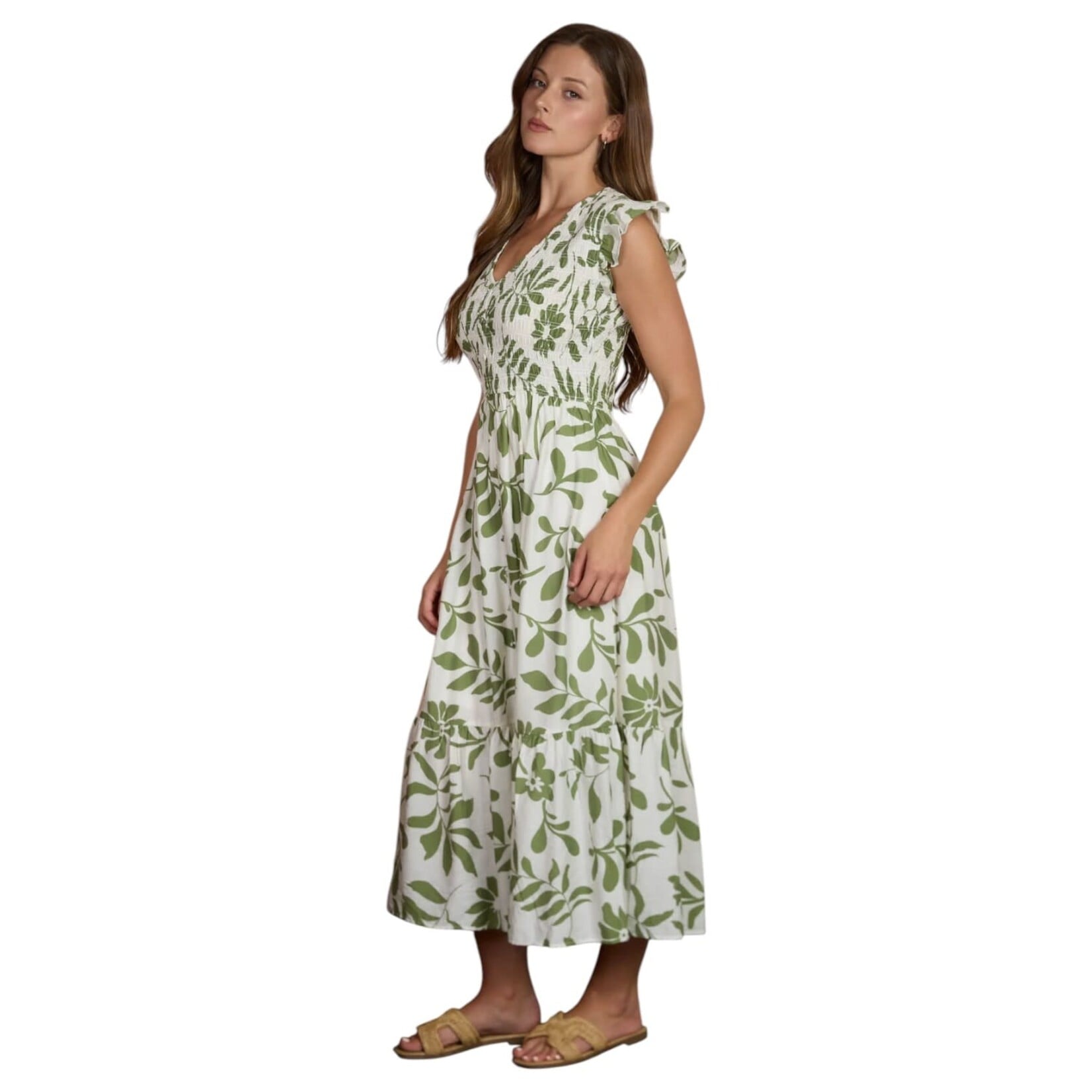 BLU PEPPER BLU PEPPER FLORAL LEAF PRINT MIDI DRESS CR2958A