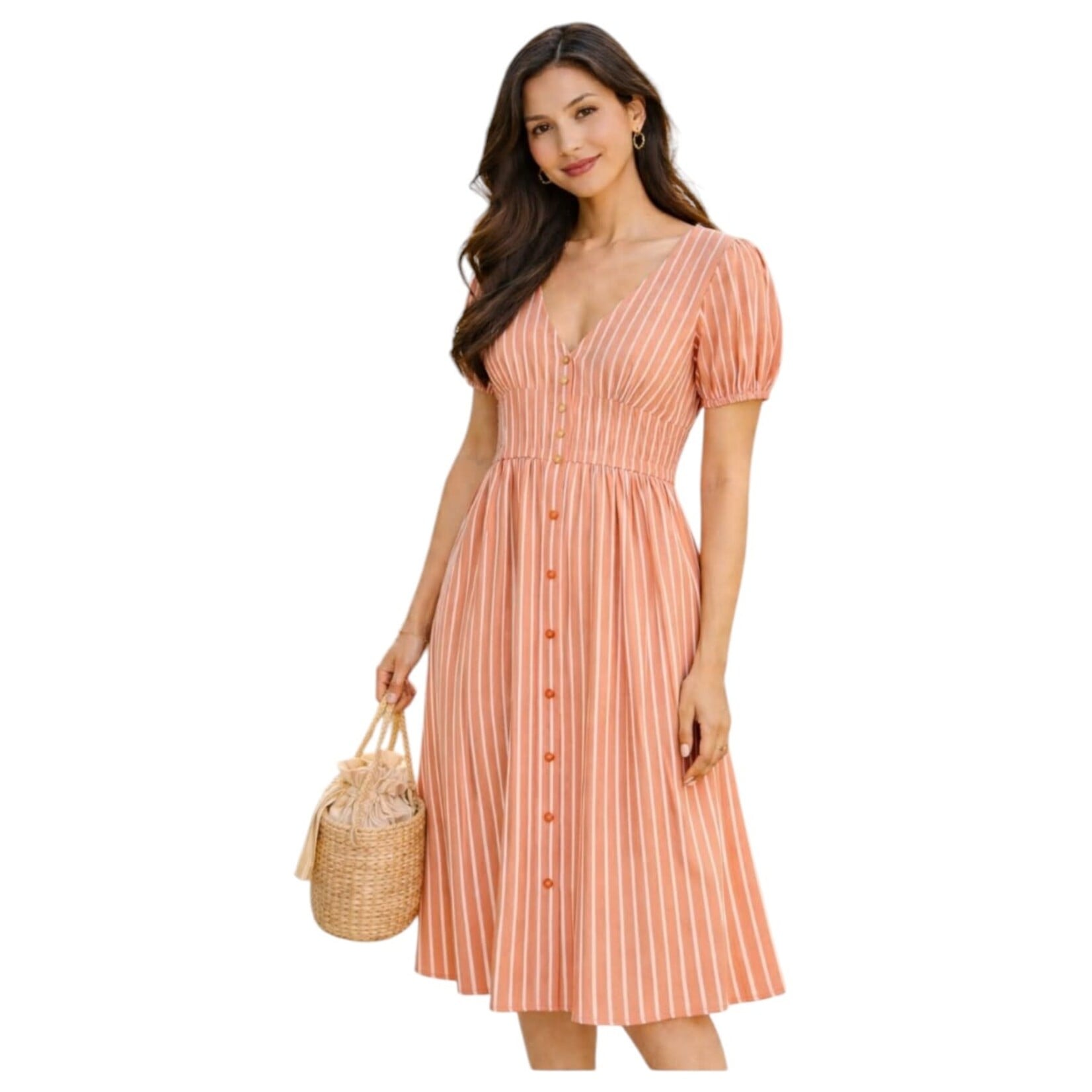 AVAILABLE AVAILABLE STRIPE BUTTON UP SHORT SLEEVE DRESS D10772W