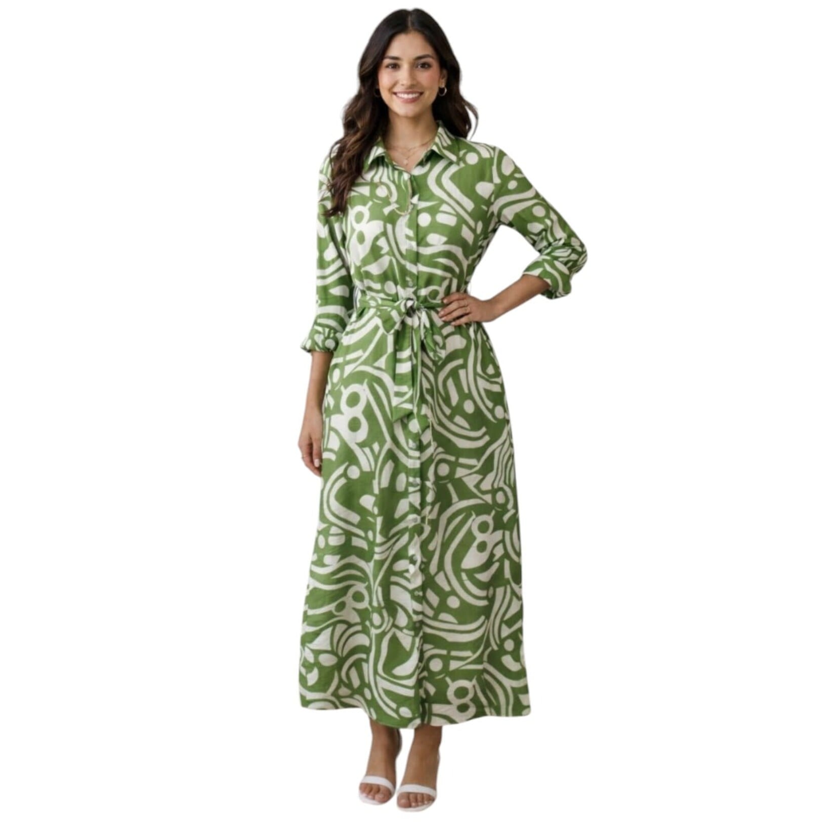 AVAILABLE AVAILABLE 3/4 SLEEVE BUTTON UP DRESS M51455W