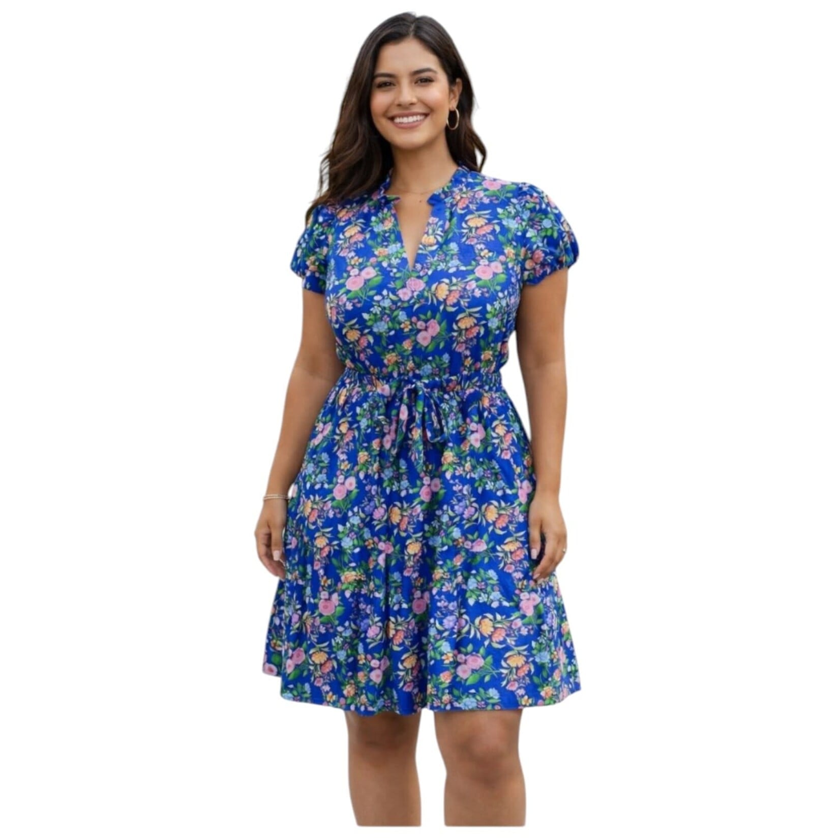 ANGELA PLUS ANGELA PLUS FLORAL SHORT SLEEVE DRESS D10846WX