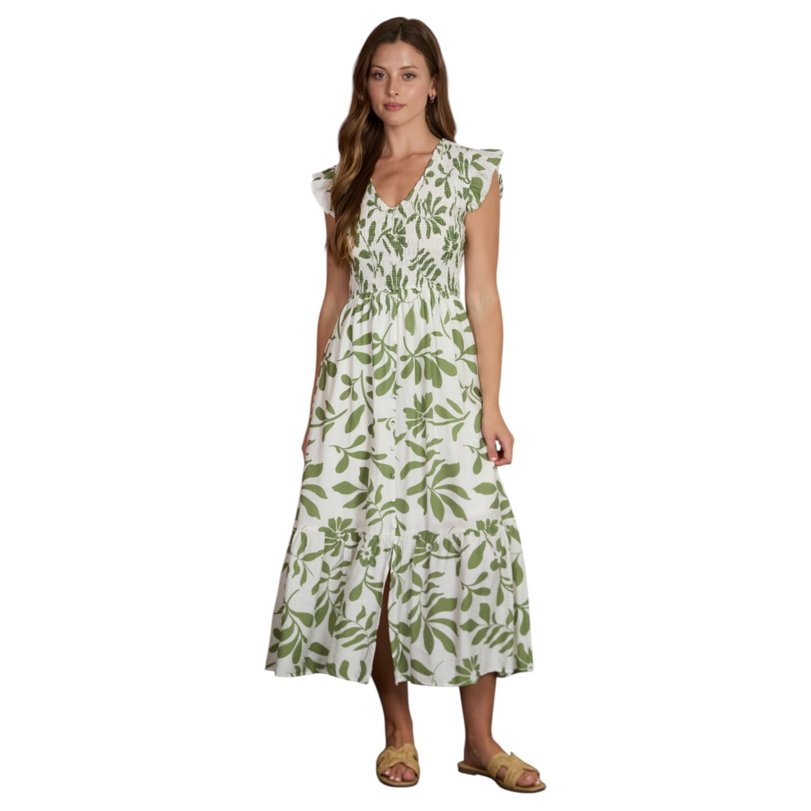 BLU PEPPER BLU PEPPER FLORAL LEAF PRINT MIDI DRESS CR2958A