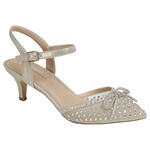 FOREVER FOREVER RHINESTONE MESH W/ BOW CLOSED TOE KITTEN HEEL SILK-22