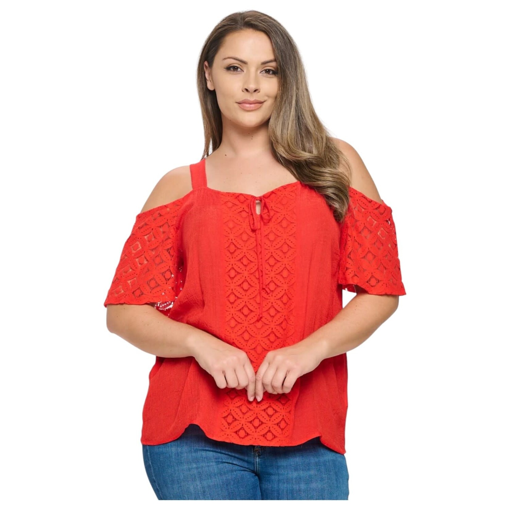 PERSEPTION PERSEPTION PLUS LACE COLD SHOULDER TOP TP-WM-1320