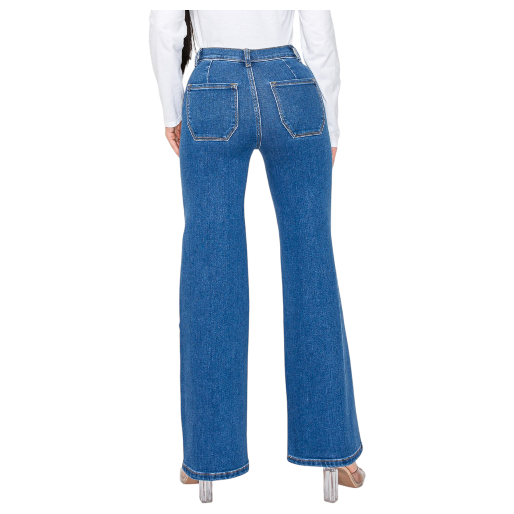 ENCORE JEANS ENCORE HIGH RISE PATCH POCKET WIDE LEG JEAN V2469M