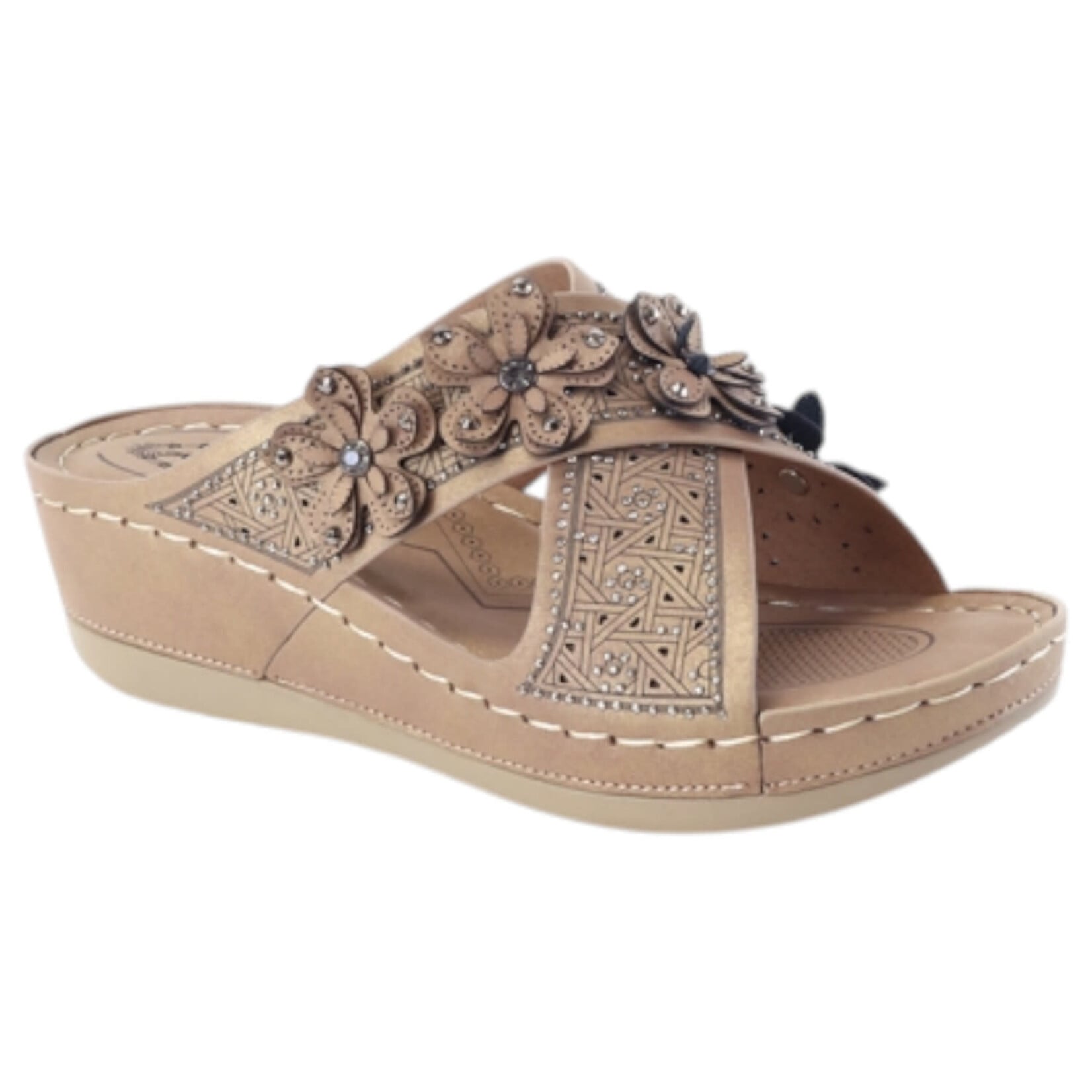ATALINA ATALINA CROSS BAND FLOWER DETAIL WEDGE DC4180