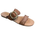 SODA SODA DOUBLE STRAP SLIDES WITH GOLD BUCKEL SHEENA