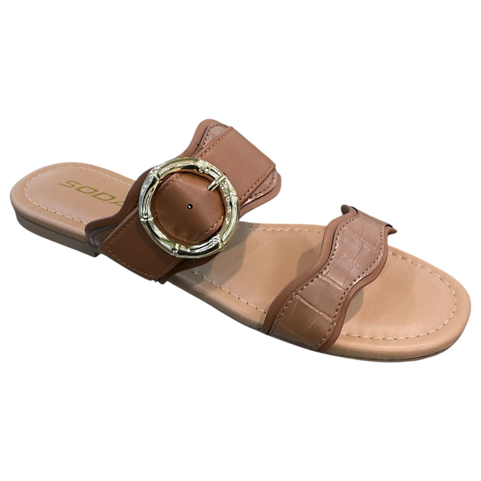 SODA SODA DOUBLE STRAP SLIDES WITH GOLD BUCKEL SHEENA