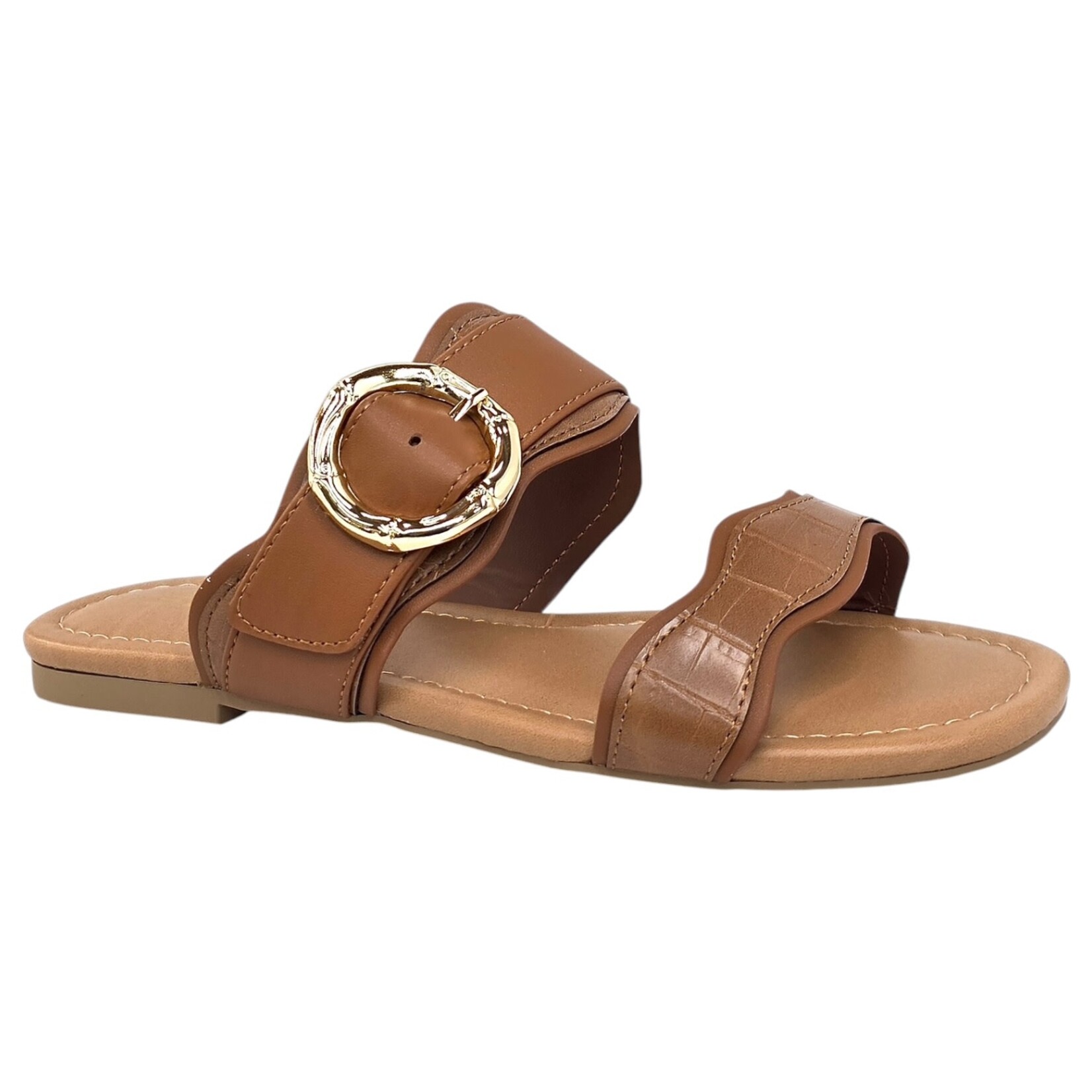 SODA SODA DOUBLE STRAP SLIDES WITH GOLD BUCKEL SHEENA