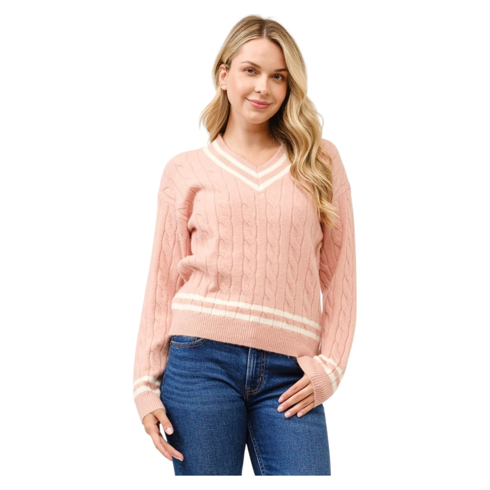 CIELO CIELO CABLE KNIT V-NECK SWEATER SW91