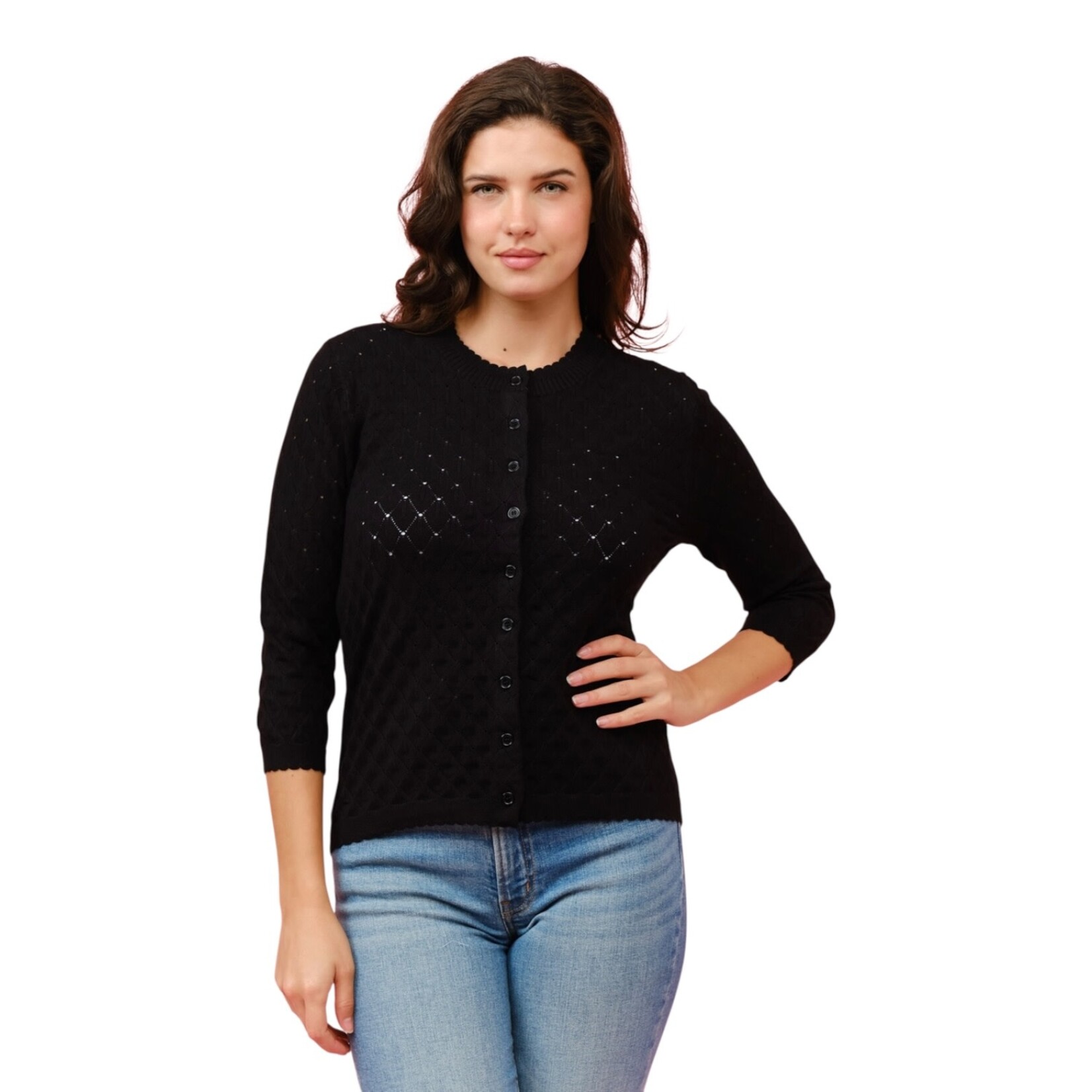CIELO CIELO BUTTON UP POINTELLE 3/4 SLEEVE CARDIGAN SW232