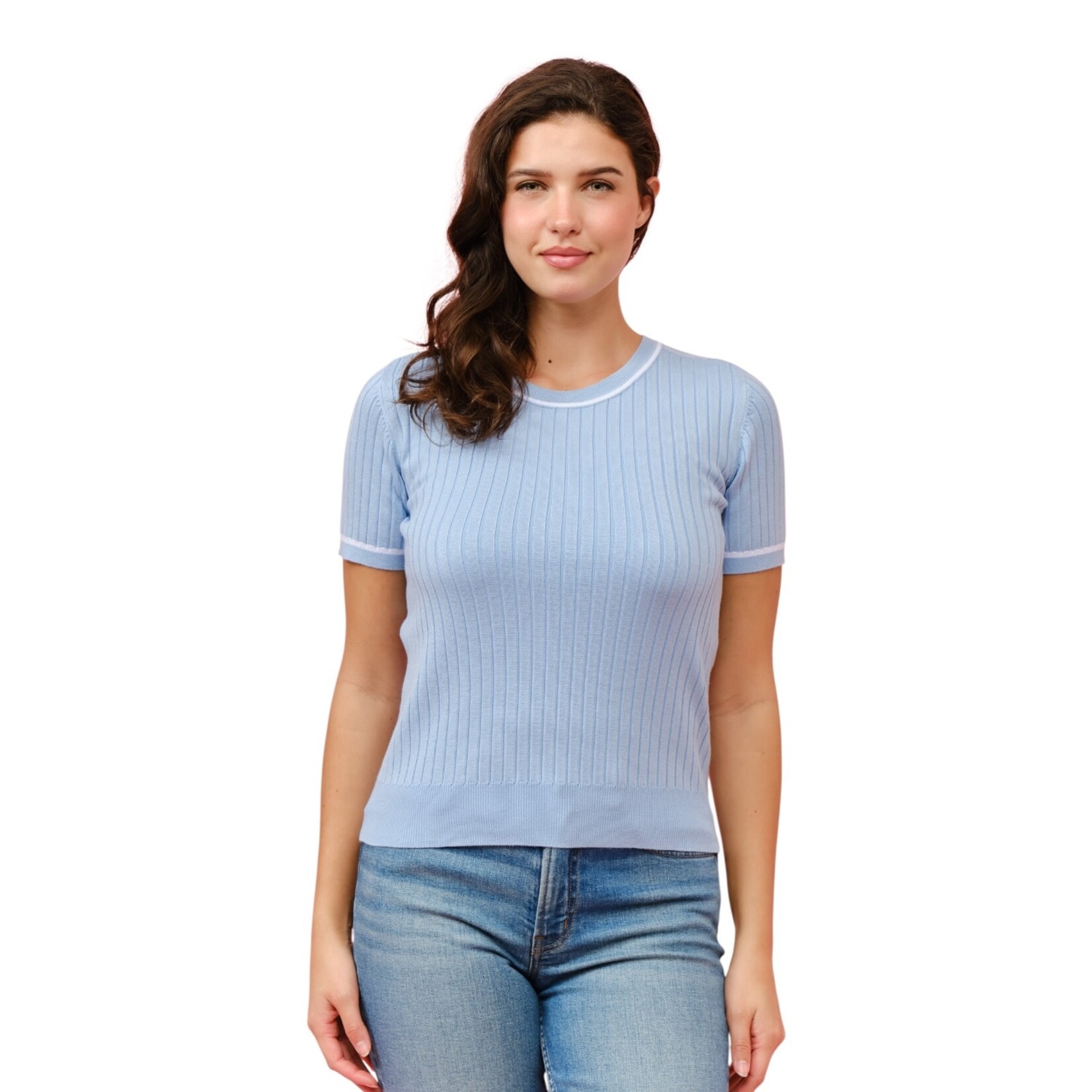 CIELO CIELO SHORT SLEEVE RIBBED CONTRAST TRIM SWEATER SW932