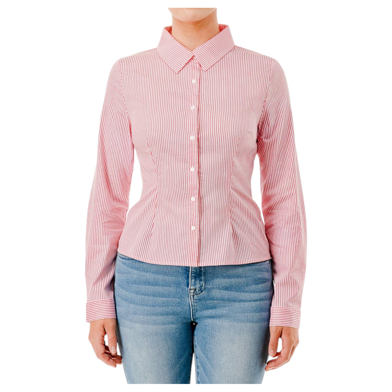 AMBIANCE APPAREL AMBIANCE STRIPE BUTTON UP LONG SLEEVE SHIRT 76855-1