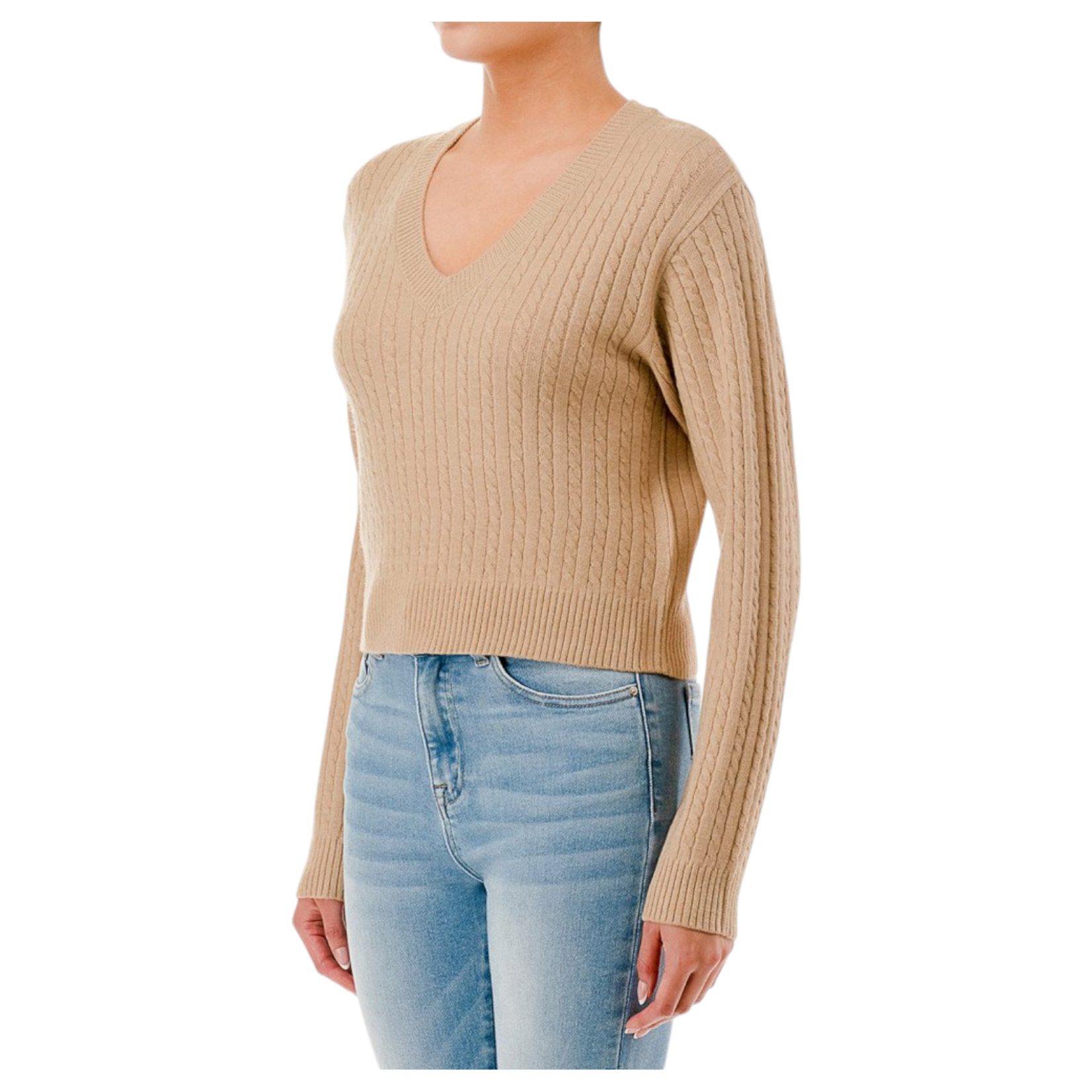 AMBIANCE APPAREL AMBIANCE CABLE KNIT L/S CROP SWEATER 76462