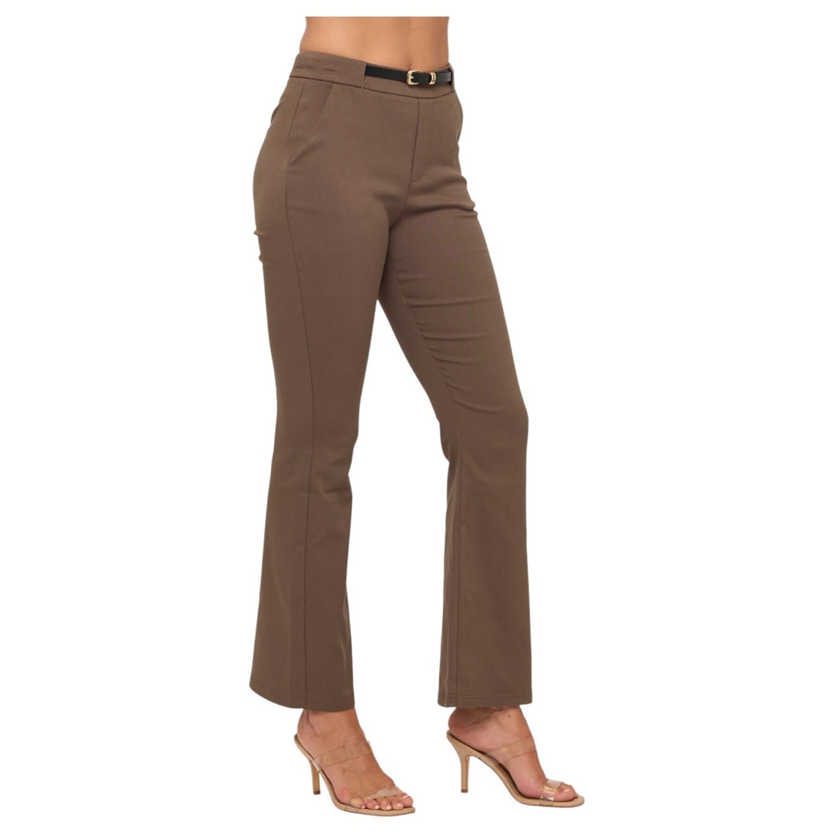 CHOCOLATE CHOCOLATE TWILL STRETCH BELTED STRAIGHT DRESSPANT YP5453