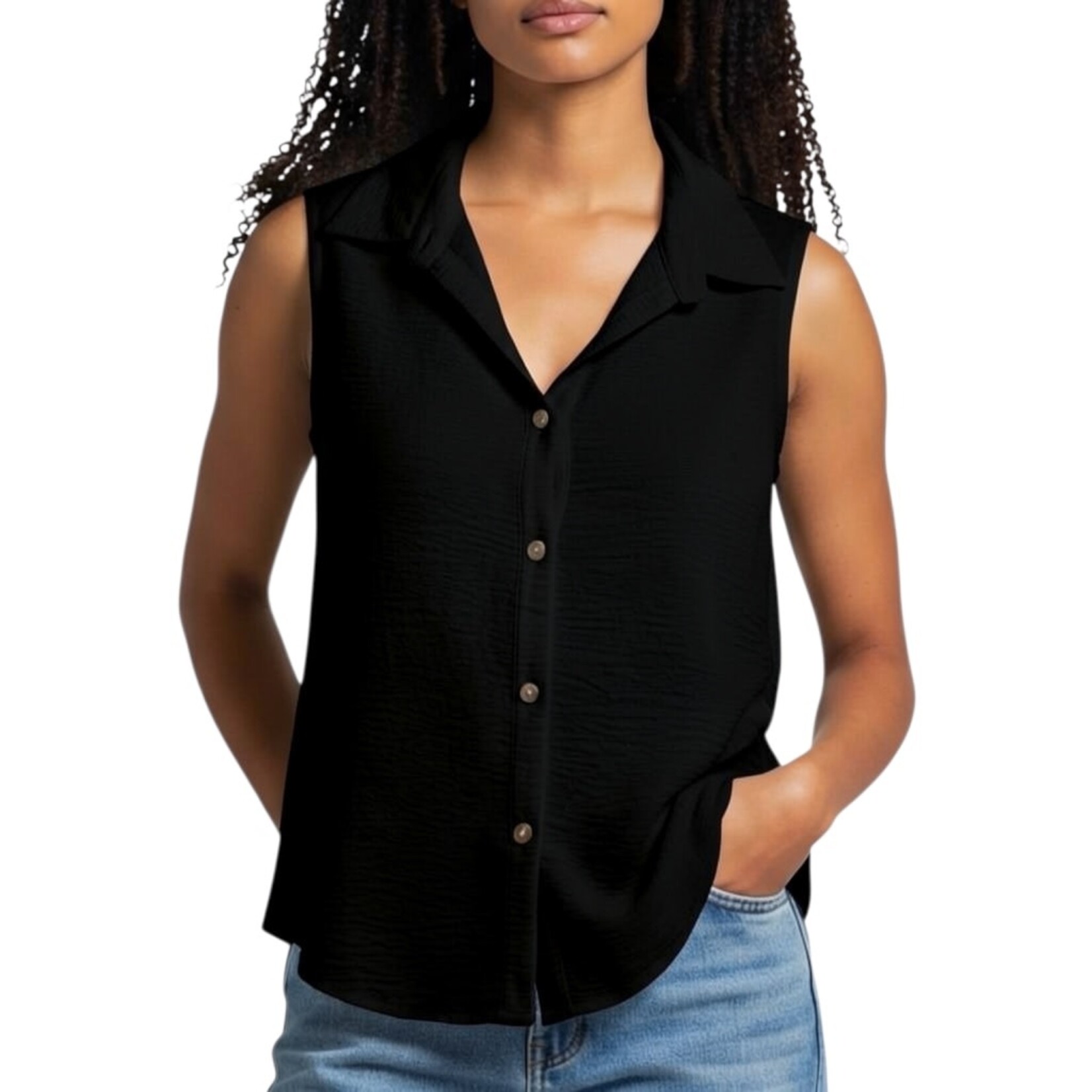 PAPERMOON PAPERMOON COLLARED BUTTON UP SLEEVELESS TOP BE12503