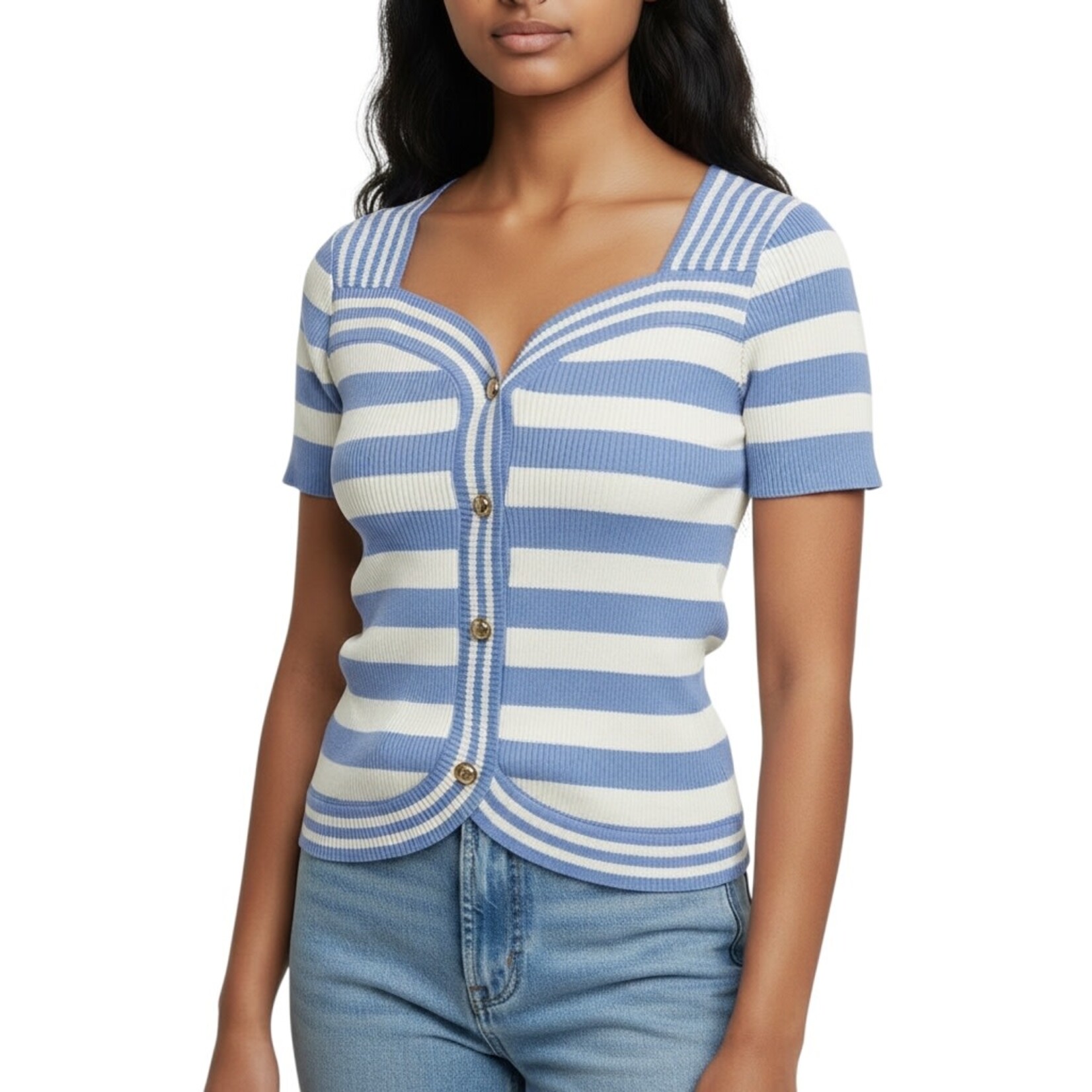AMORE MIO AMORE MIO SHORT SLEEVE STRIPE TOP AT1165