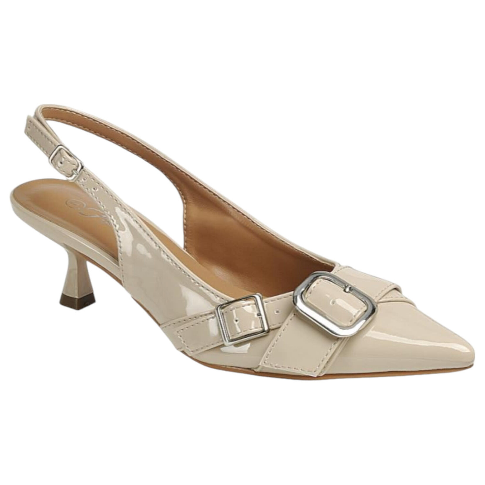 FOREVER FOREVER SLINGBACK POINTED CLOSED TOE W/ BUCKLE DETAIL KITTEN HEEL EQUITY-54