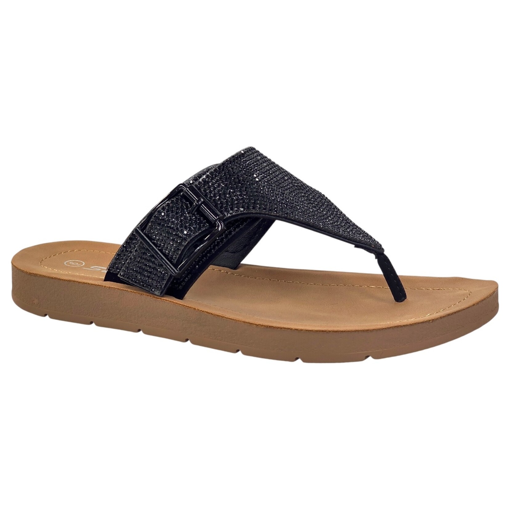 SODA SODA RHINESTONE WIDE BAND THONG SLIPPER HARI
