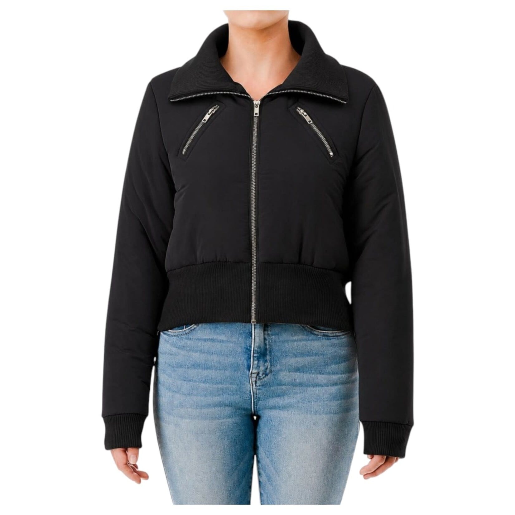 AMBIANCE APPAREL AMBIANCE PUFFER CROPPED ZIP UP JACKET 76821