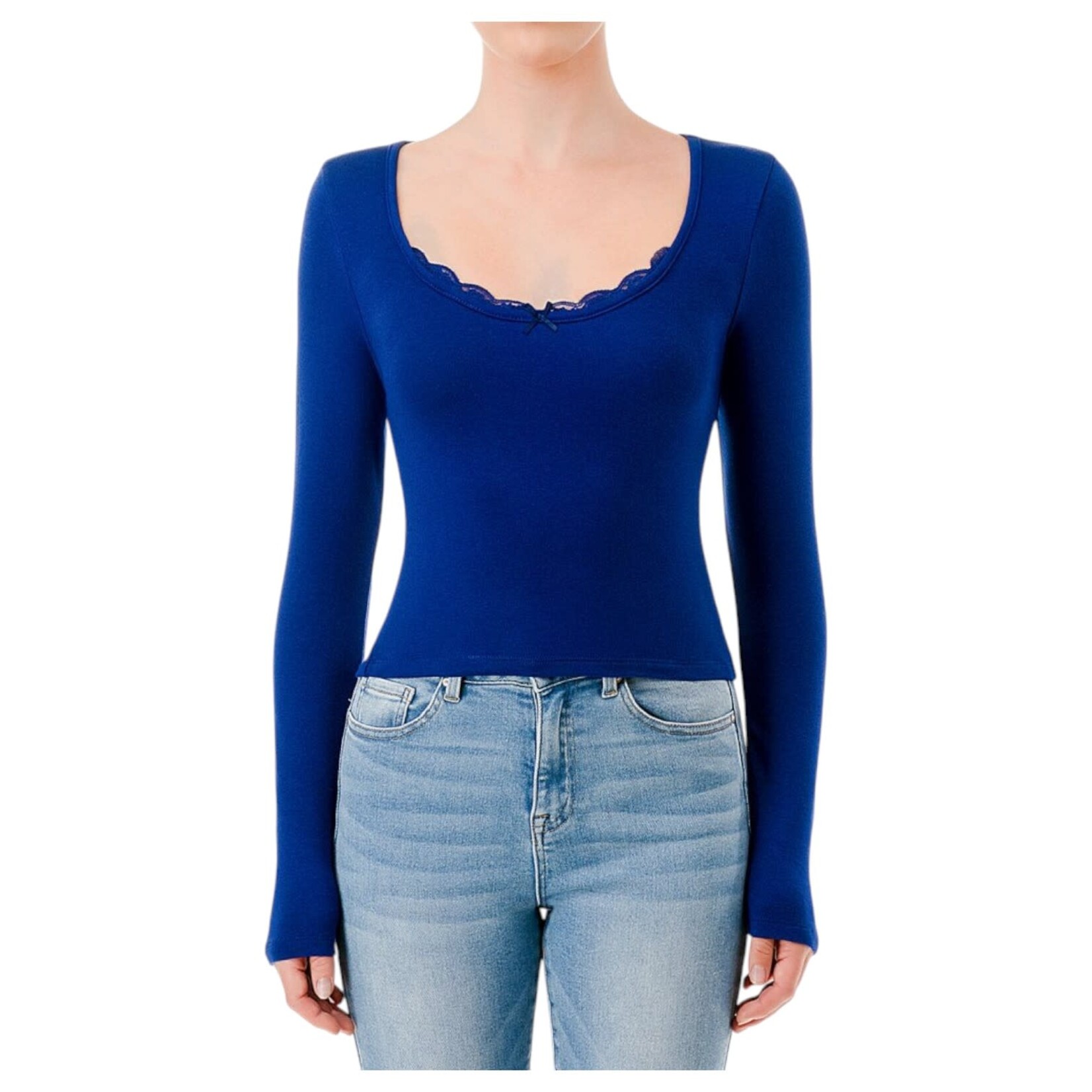 AMBIANCE APPAREL AMBIANCE LACE TRIM LONG SLEEVE TOP 76716