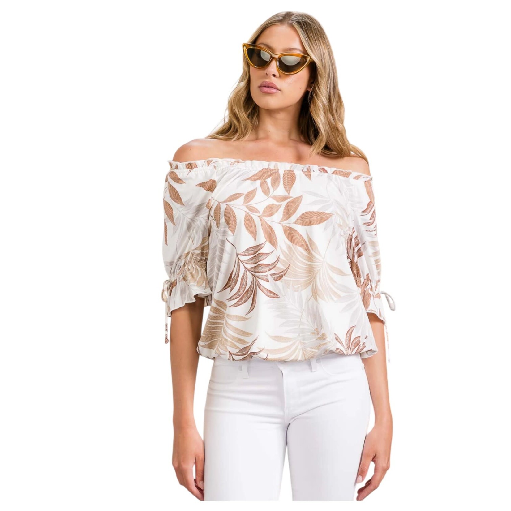 PERSEPTION PERSEPTION OFF SHOULDER TIE 3/4 SLEEVE TOP TP-MS-1507