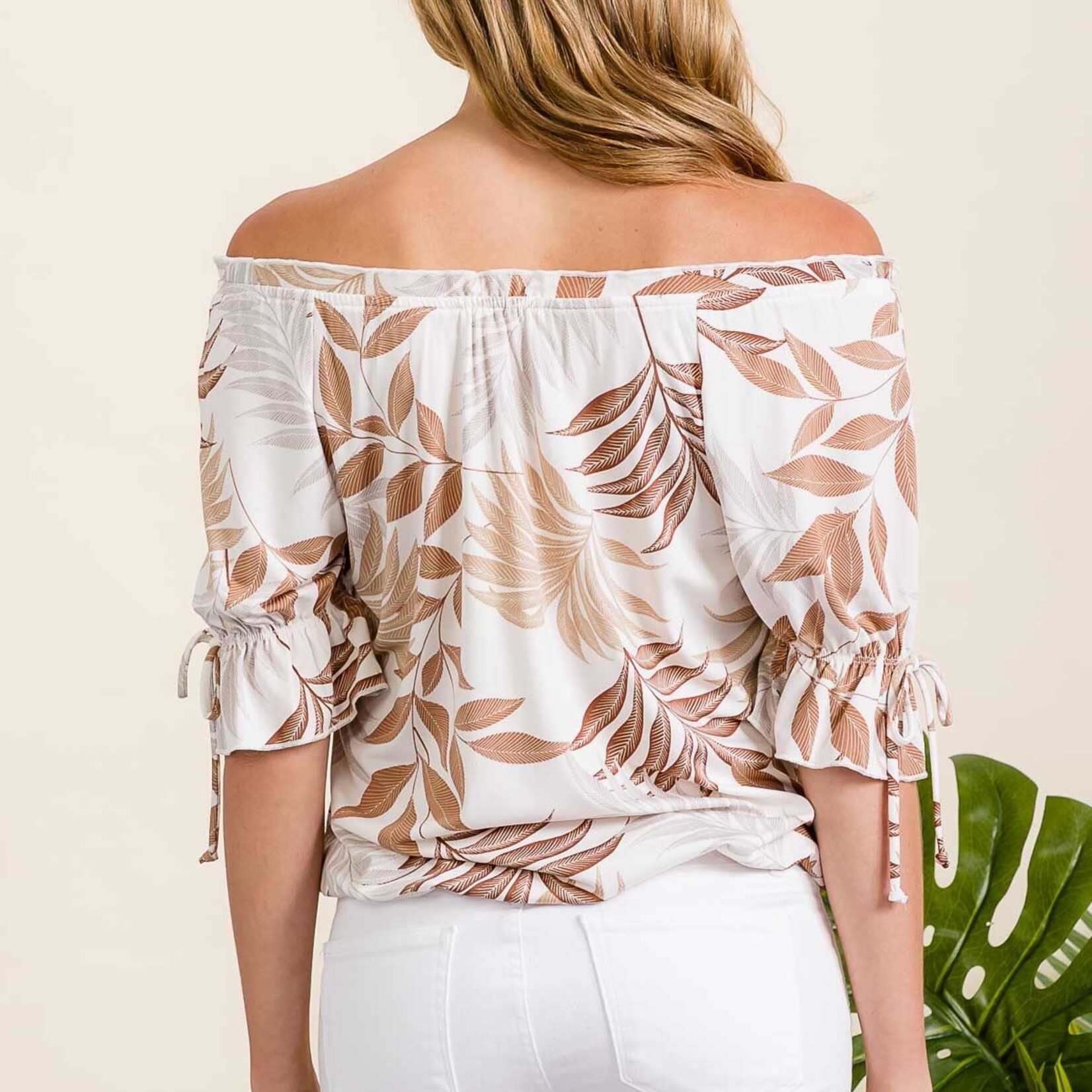 PERSEPTION PERSEPTION OFF SHOULDER TIE 3/4 SLEEVE TOP TP-MS-1507