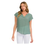 PERSEPTION PERSEPTION MANDARIN V-NECK ROLL TAB DOLMAN WOVEN SHORT SLEEVE BLOUSE TP-MS-1434