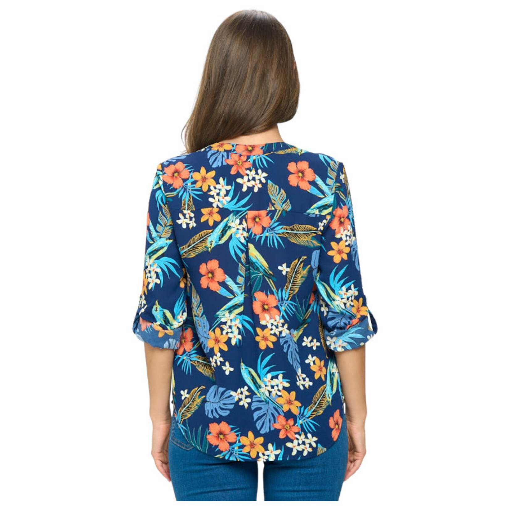 DNA DNA FLORAL 3/4 ROLL TAB SLEEVE TOP 8354T-17063