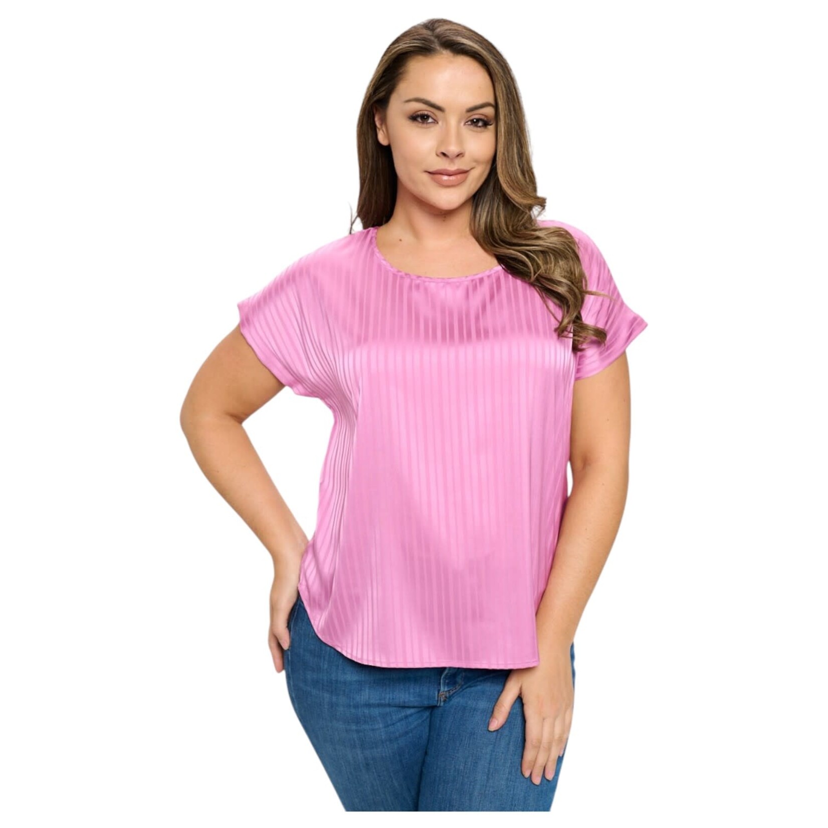 DNA DNA PLUS SATIN STRIPE SHORT SLEEVE TOP 2494XT-23066