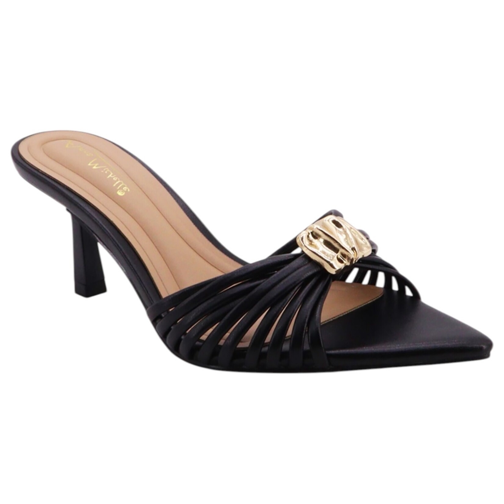 ANNE MICHELLE ANNE MICHELLE STRAPPY BAND POINTED TOE SLIDE HEEL WITH GOLD ORNAMENT BERMUDA-41