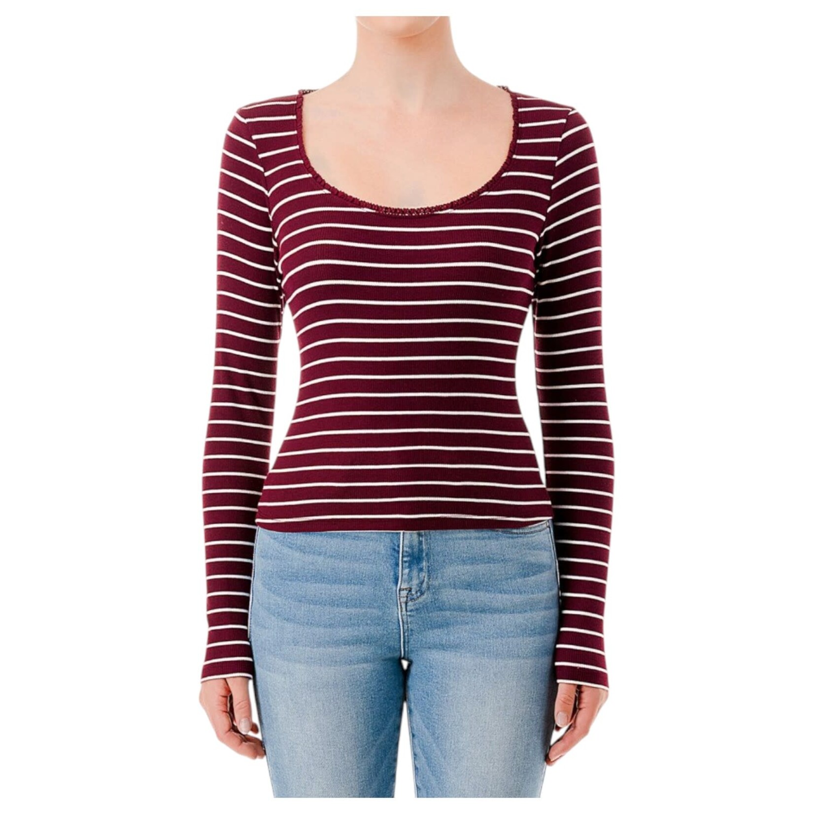 AMBIANCE APPAREL AMBIANCE SCOOP NECK STRIPE SWEATER 76514-1
