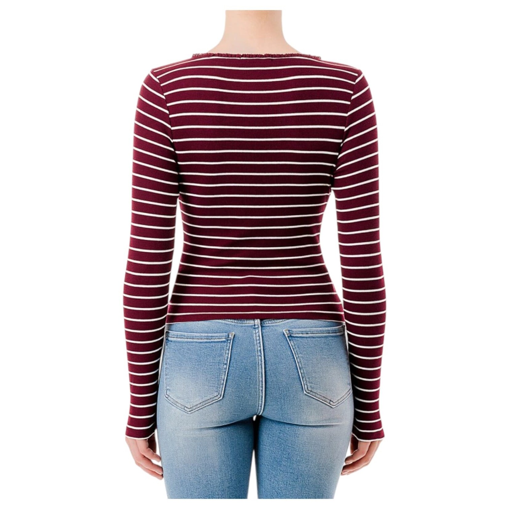 AMBIANCE APPAREL AMBIANCE SCOOP NECK STRIPE SWEATER 76514-1
