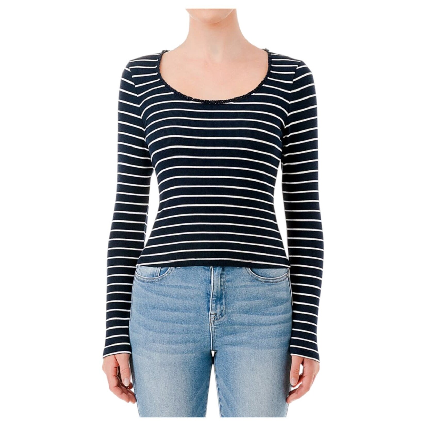 AMBIANCE APPAREL AMBIANCE SCOOP NECK STRIPE SWEATER 76514-1