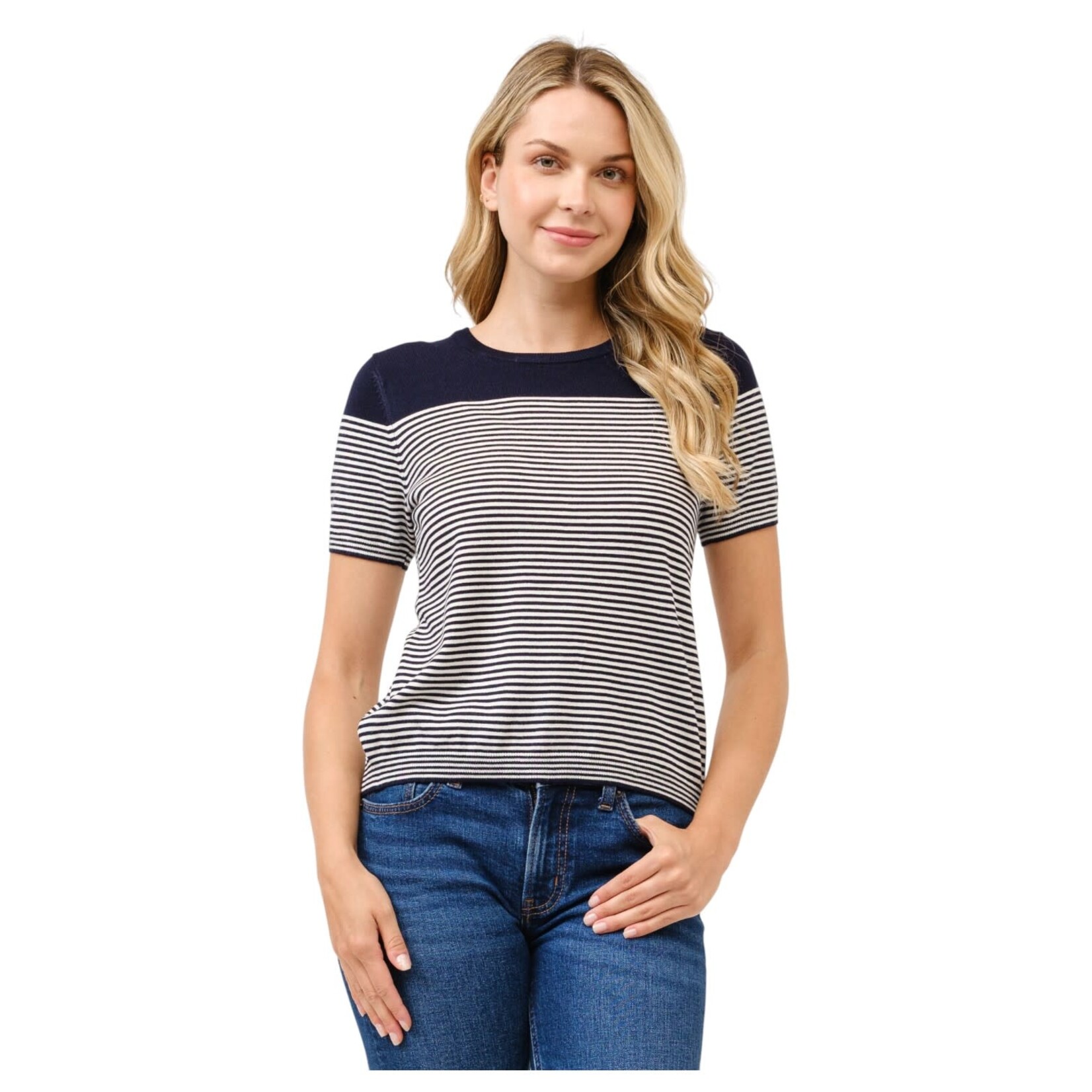 CIELO CIELO STRIPE SHORT SLEEVE PULLOVER SWEATER  SW872