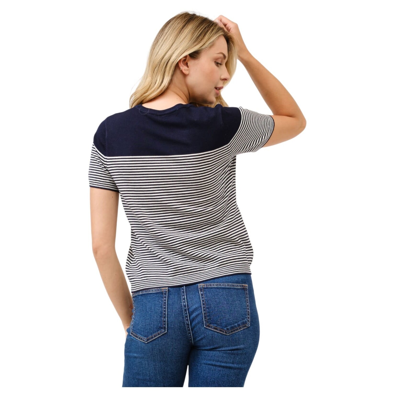 CIELO CIELO STRIPE SHORT SLEEVE PULLOVER SWEATER  SW872