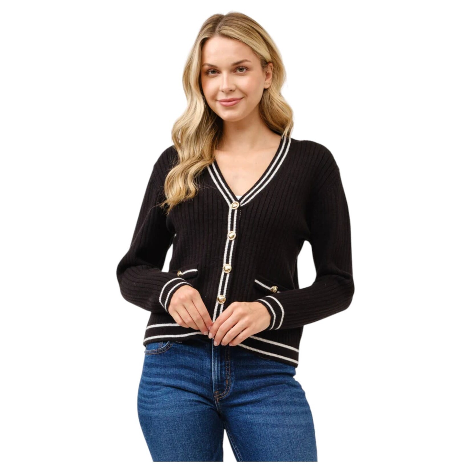 CIELO CIELO POCKET KNIT GOLD BUTTON UP CARDIGAN SW67