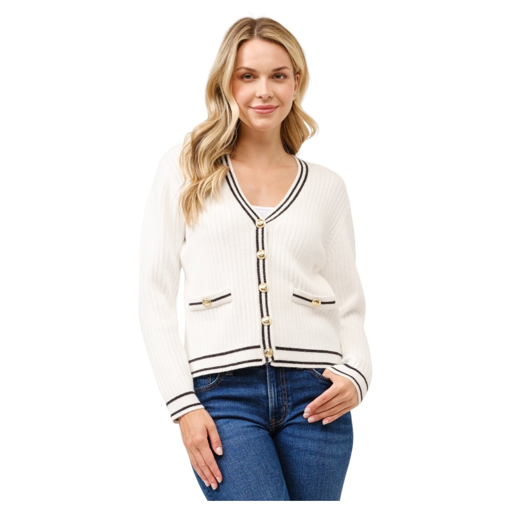 CIELO CIELO POCKET KNIT GOLD BUTTON UP CARDIGAN SW67