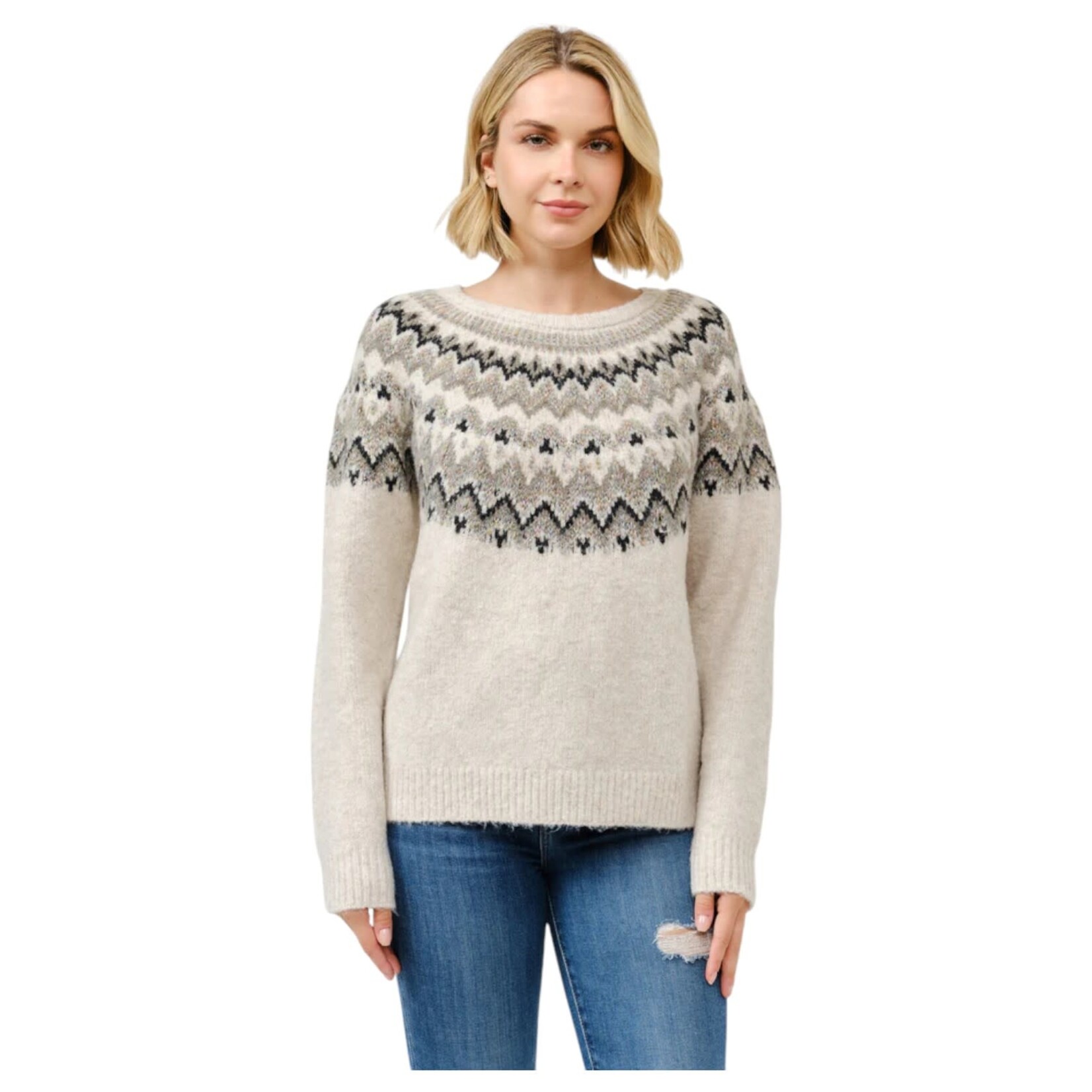 CIELO CIELO ROUND NECK EMBELLISHED KNIT SWEATER SW748