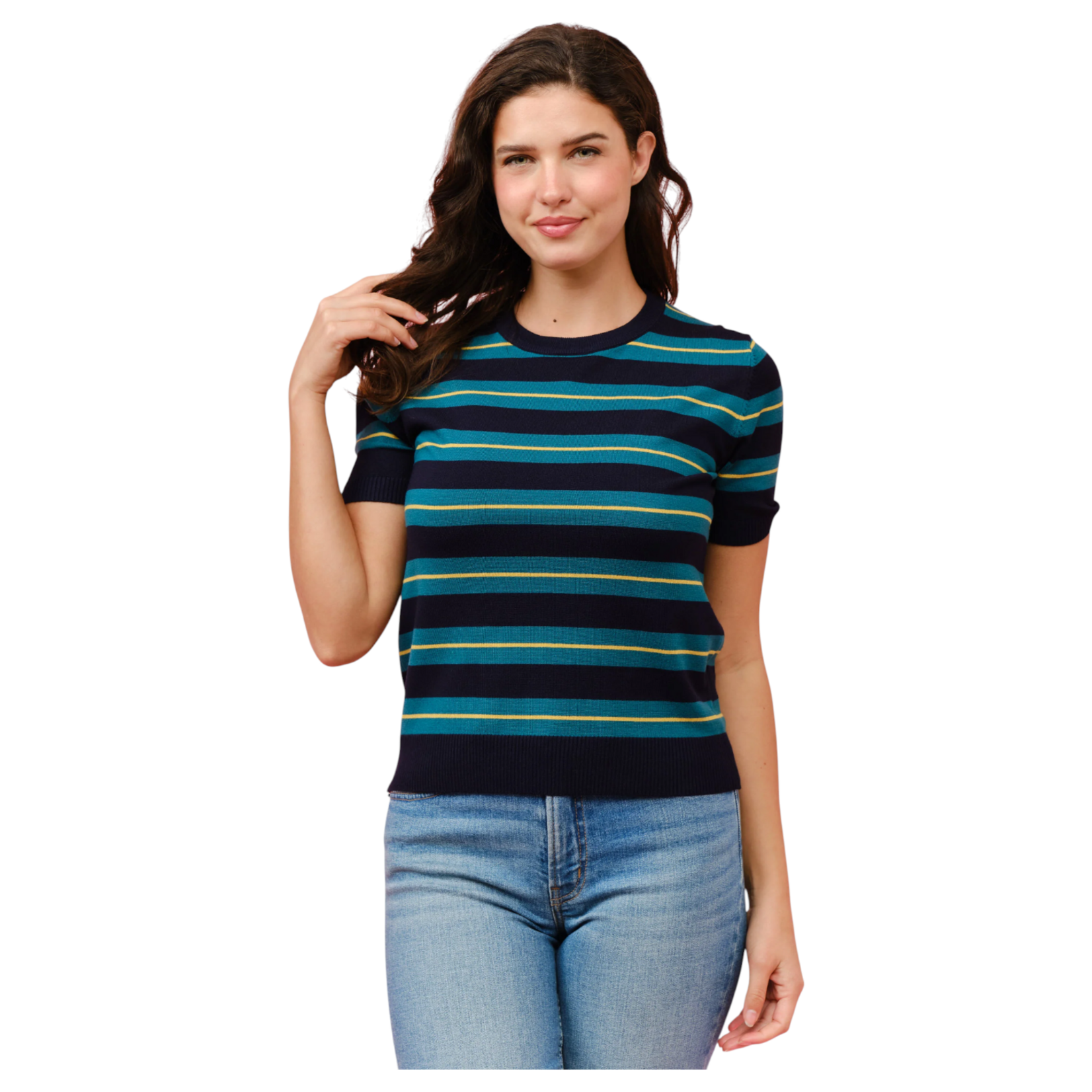 CIELO CIELO COLOUR STRIPE PULL OVER SHORT SLEEVE SWEATER SW267