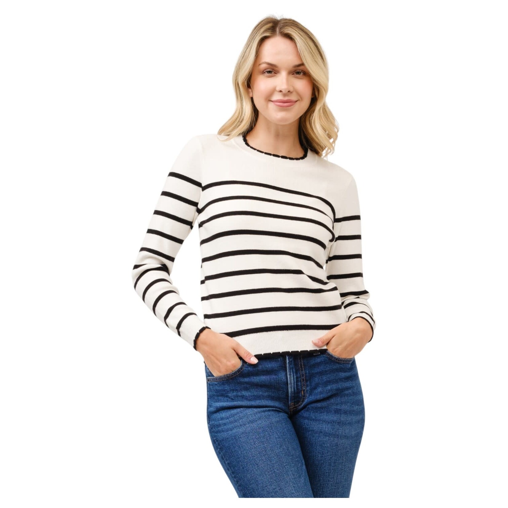 CIELO CIELO STRIPE ROUND NECK PULL OVER SWEATER  SW102