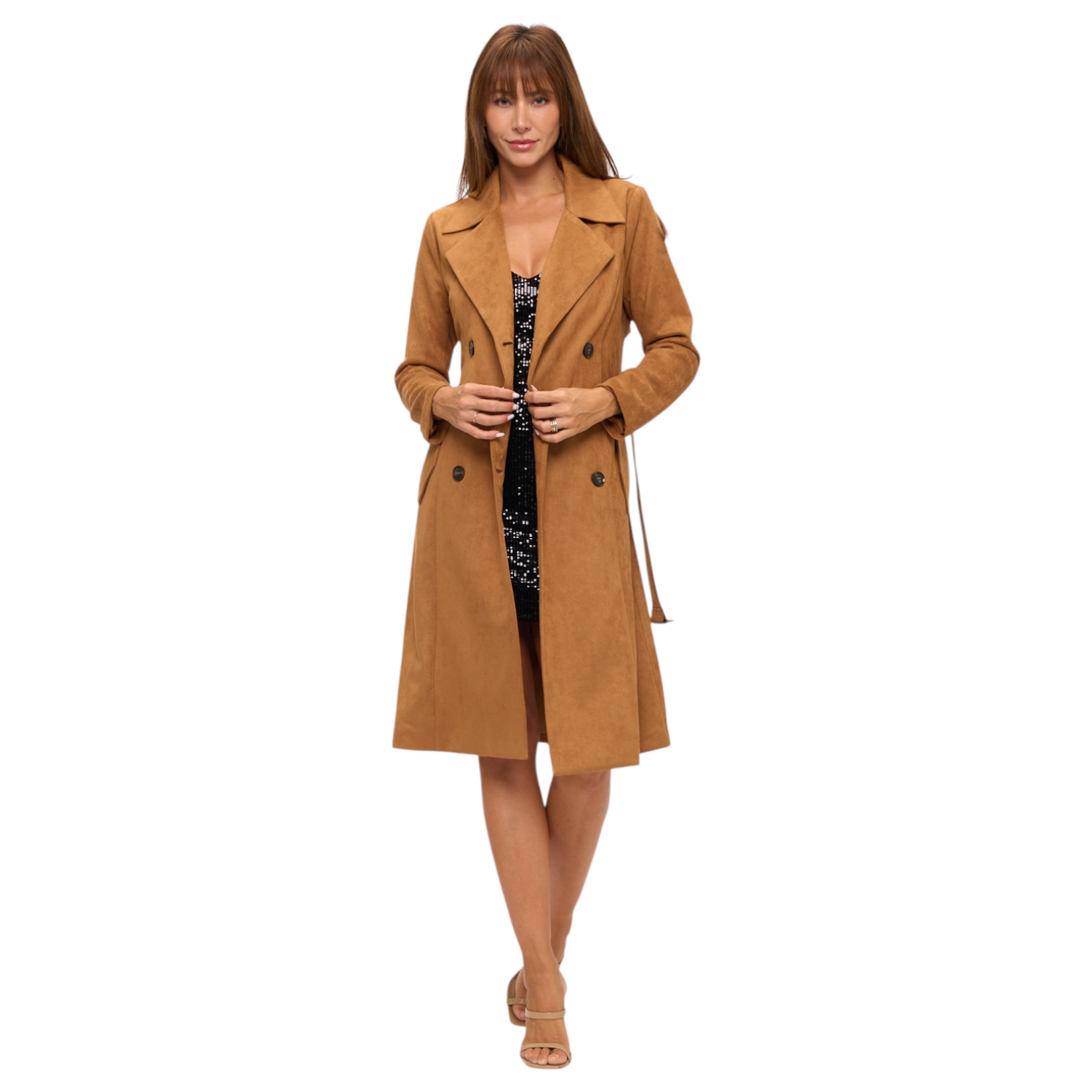 CHOCOLATE CHOCOLATE SUEDE BELTED LONG COAT MJ5563
