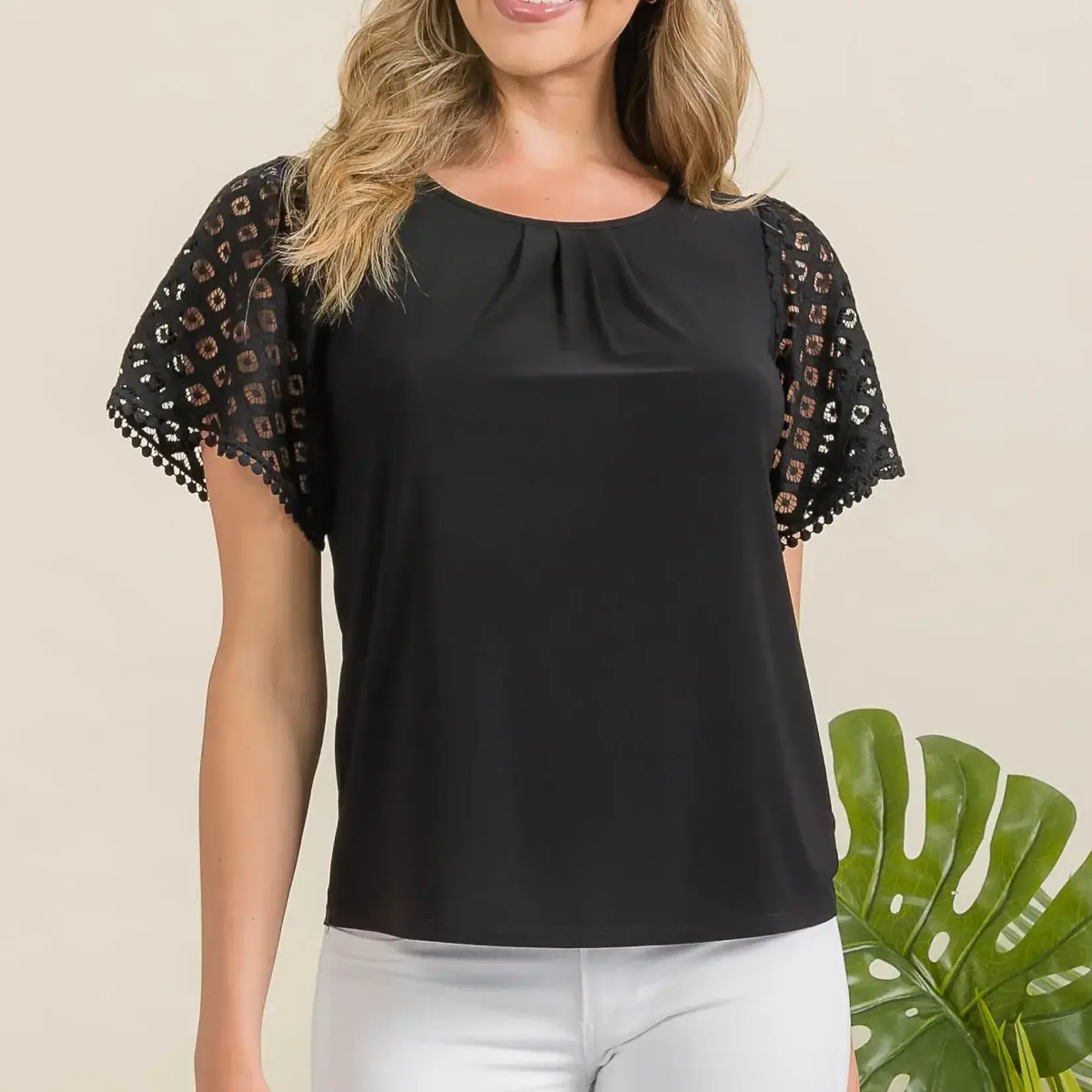 PERSEPTION PERSEPTION SHORT CROCHET LACE SLEEVE TOP TP-MS-2120