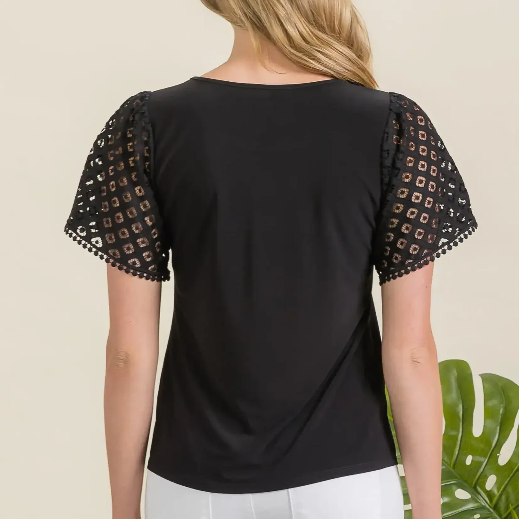 PERSEPTION PERSEPTION SHORT CROCHET LACE SLEEVE TOP TP-MS-2120