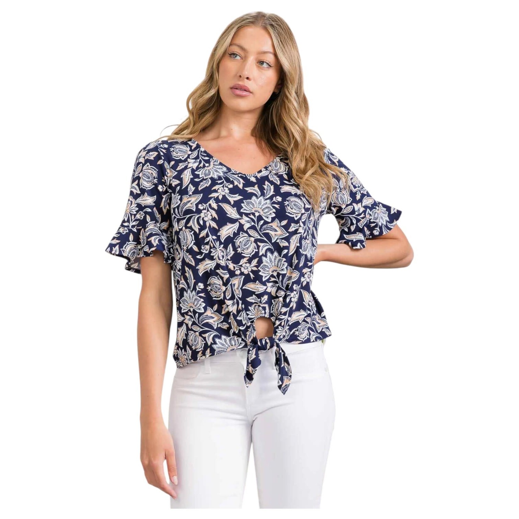 PERSEPTION PERSEPTION TIE FRONT SHORT SLEEVE TOP TP-MS-1514