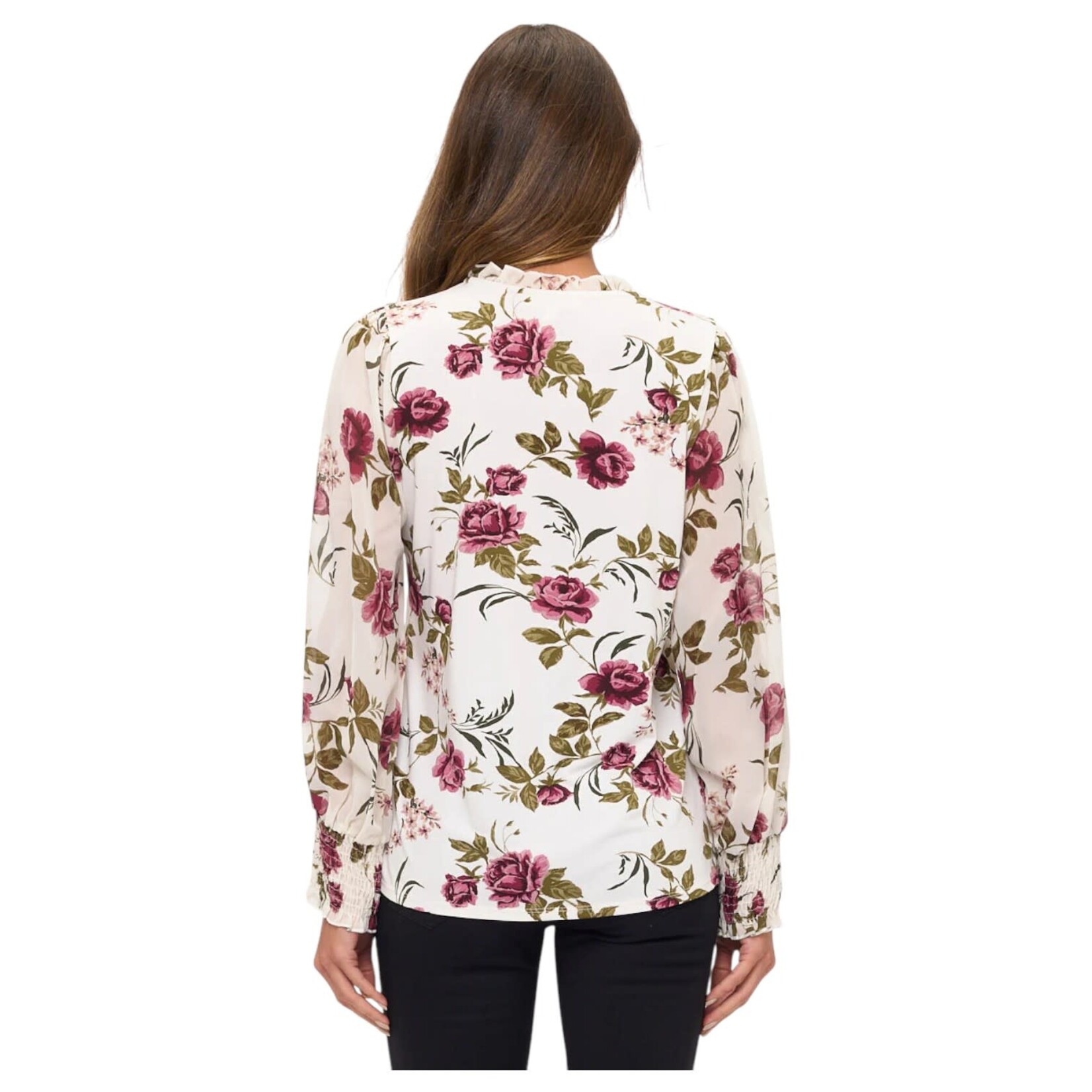 PERSEPTION PERSEPTION FLORAL BUTTON UP LONG SLEEVE TOP TP-MS-2212