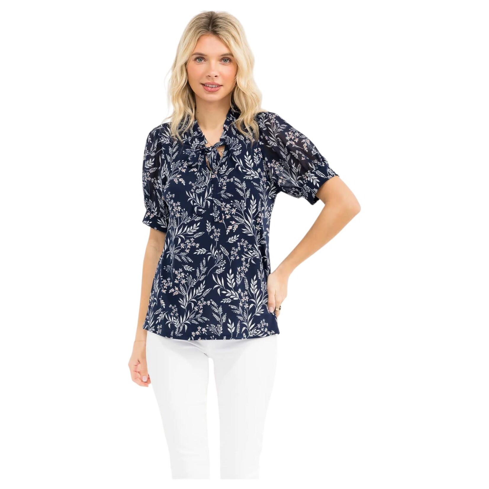 PERSEPTION PERSEPTION SHORT SLEEVE TIE NECK TOP TP-MS-1200